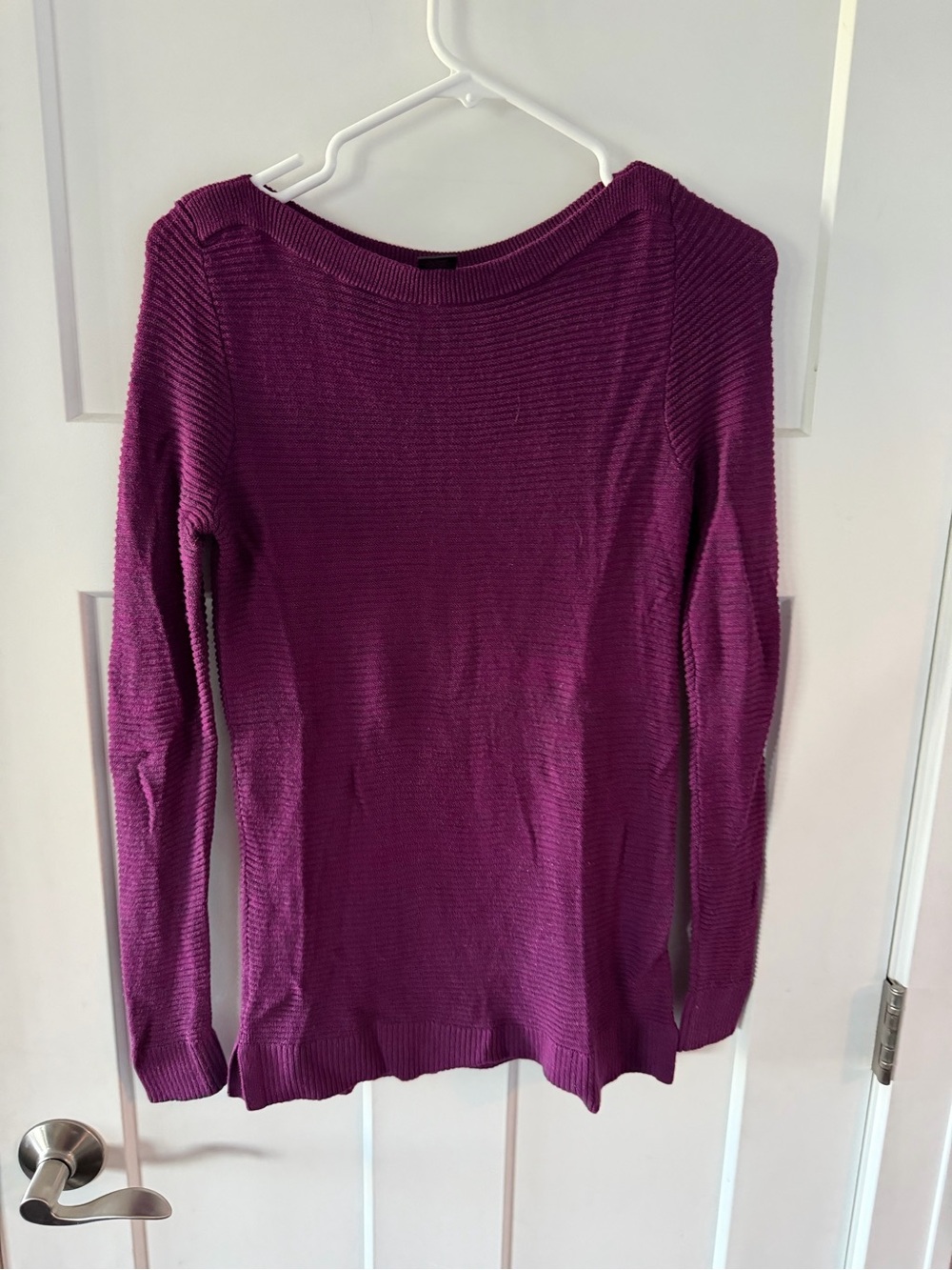 Magenta Rib-Knit Women's Sweater - Classic Long Sleeve